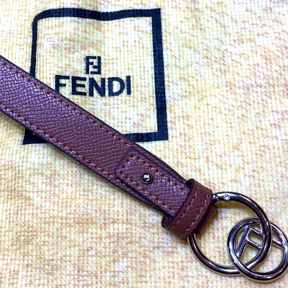 Fendi Key Fob/Strap silver brown leather
